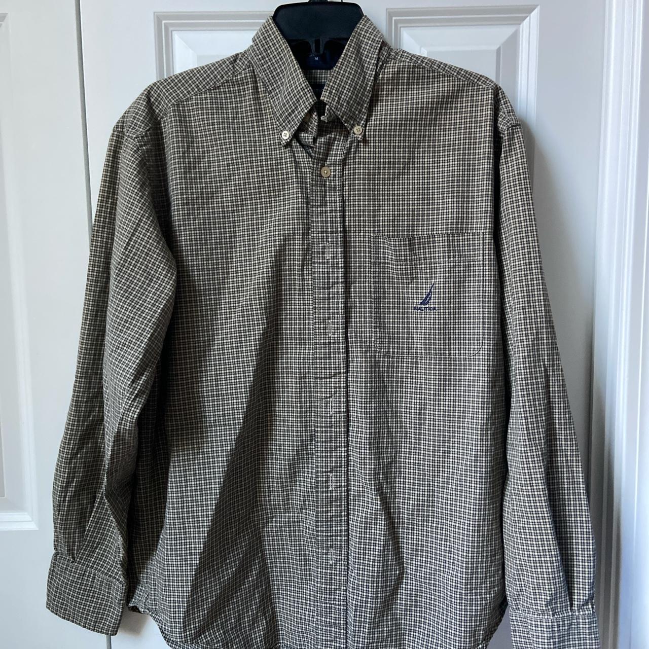 Green Checkered Button Up Long Sleeve and Earth... - Depop