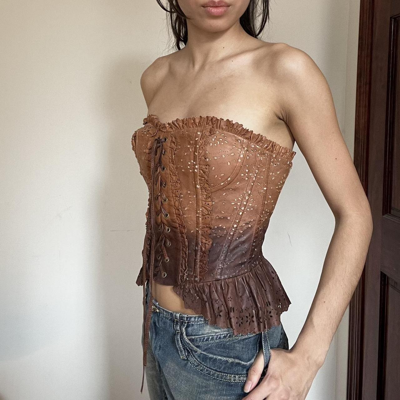 DOLCE&GABBANA Vintage Logo Bustier Corset #38 Camisole Brown Rayon Zip  RankAB