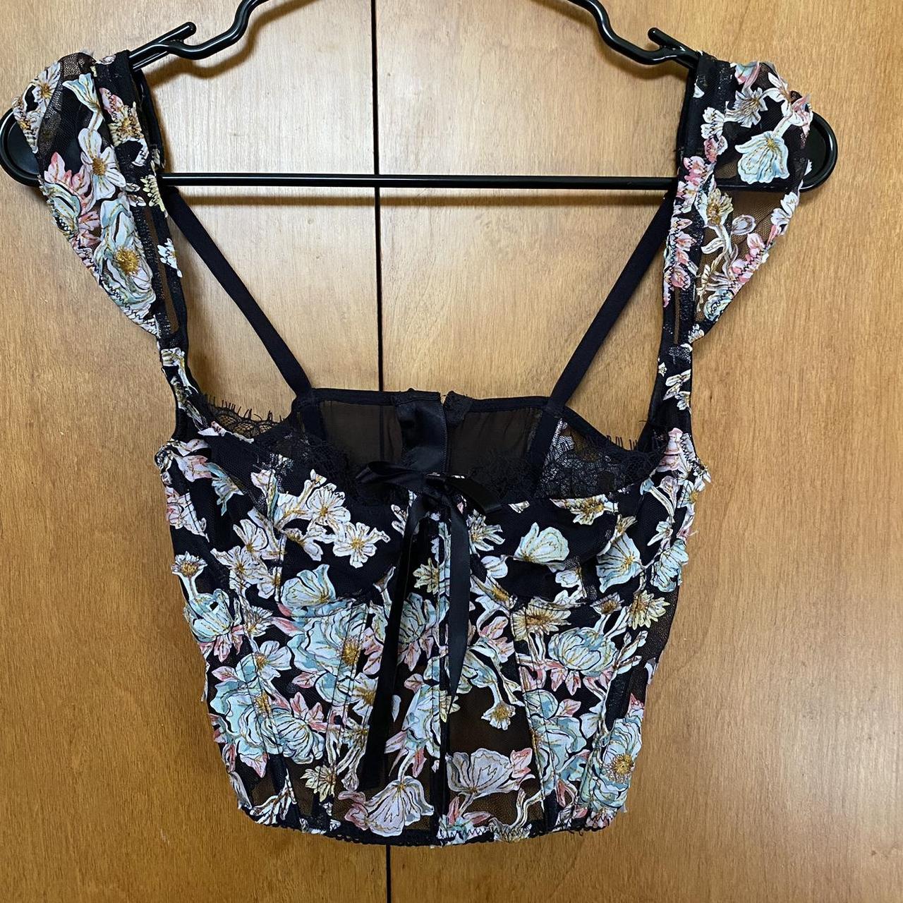 Victoria secret corset. Floral black corset with a... Depop
