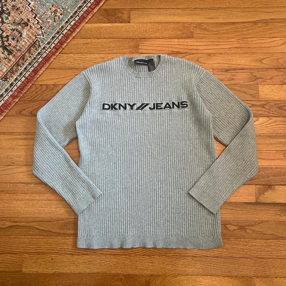 Vintage Y2K DKNY jeans Sweater Ribbed grey and black. Depop