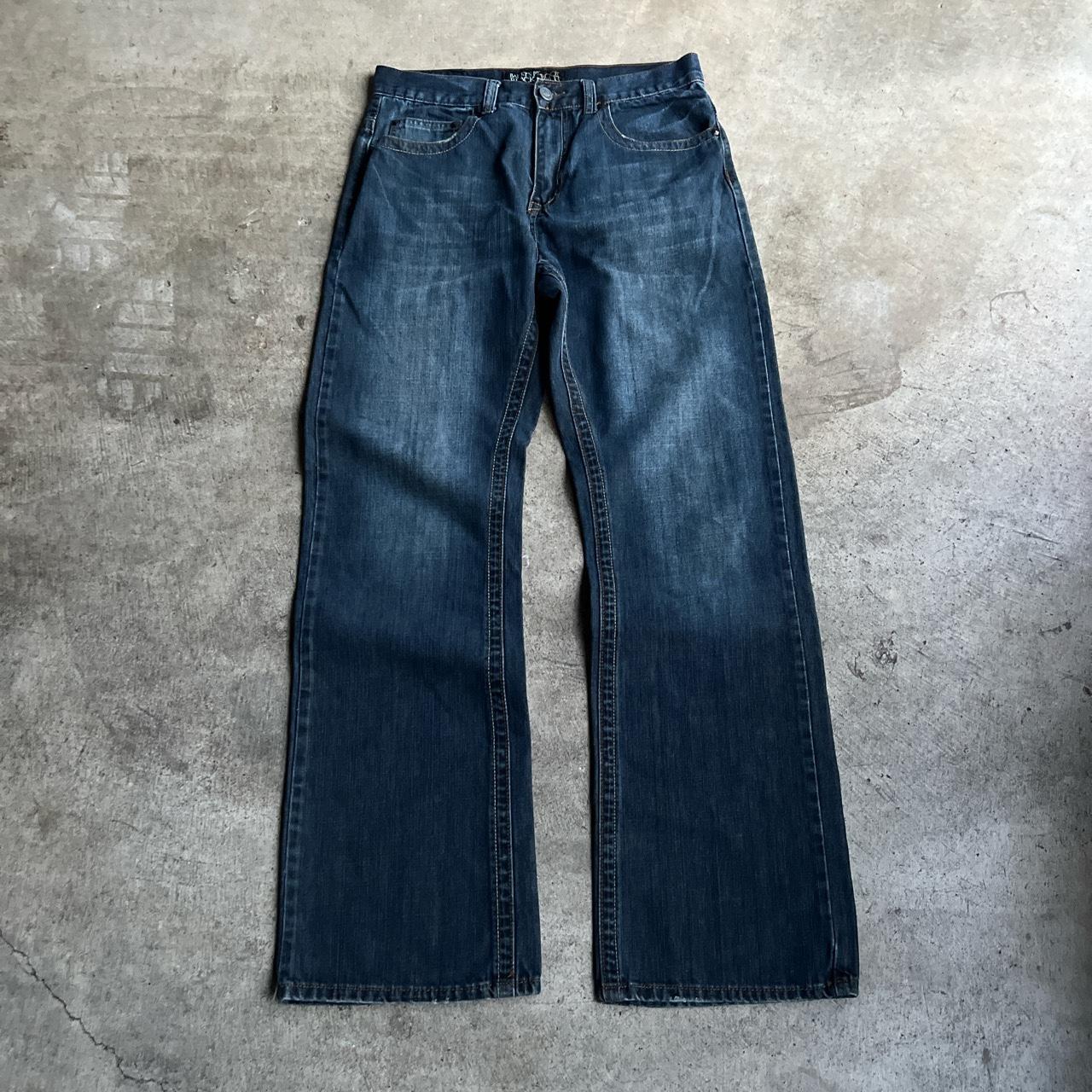 Y2K Grunge Dark blue jeans Bootcut Wide baggy... - Depop