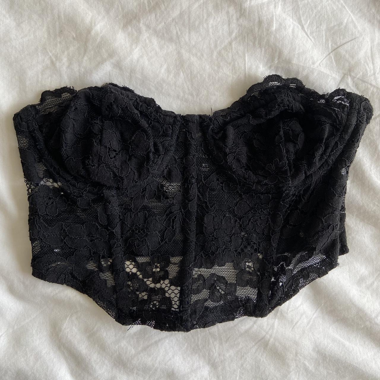 Black Strapless Lace Corset Top, lace fabric w... - Depop