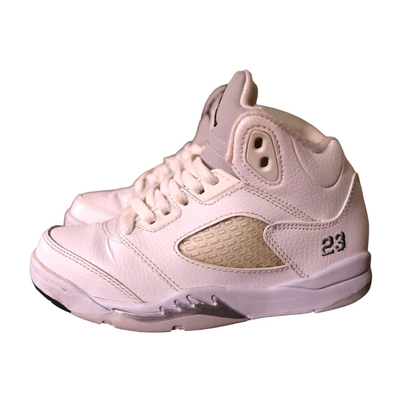 Kids Jordan Retro 5 Metallic White Size - ... - Depop