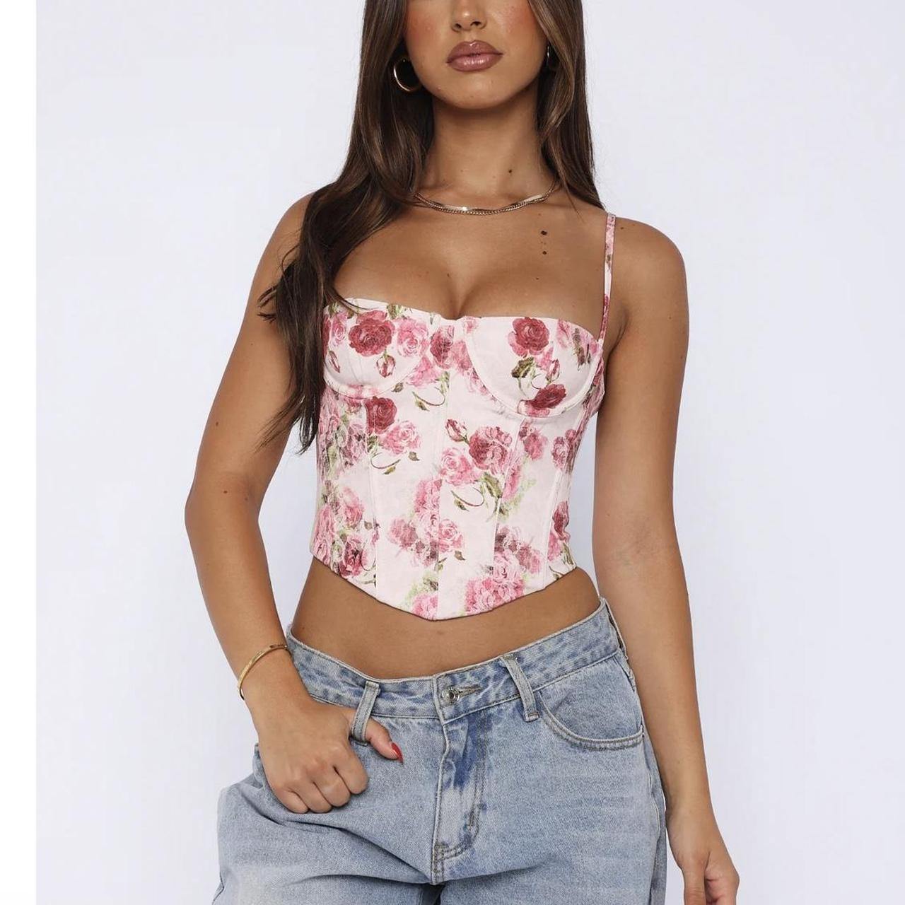 トップス HELK ROSE BUSTIER (WHITE) White Rosemere Lace Top