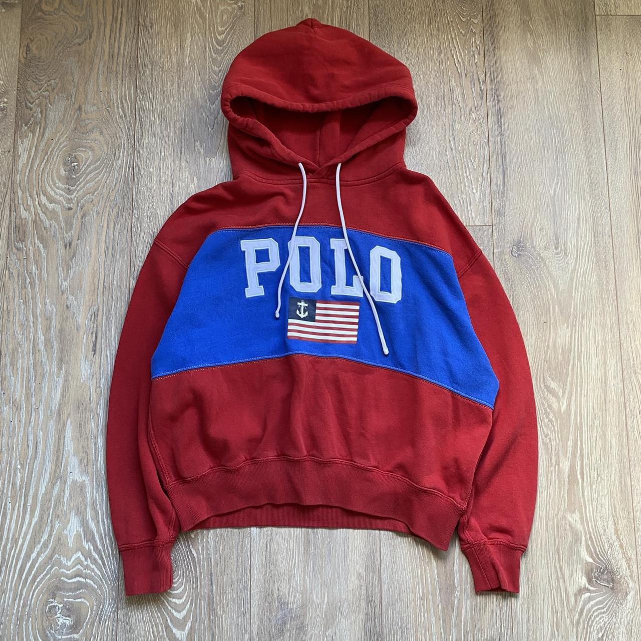 Polo Ralph Lauren Men's Red and Blue Hoodie | Depop