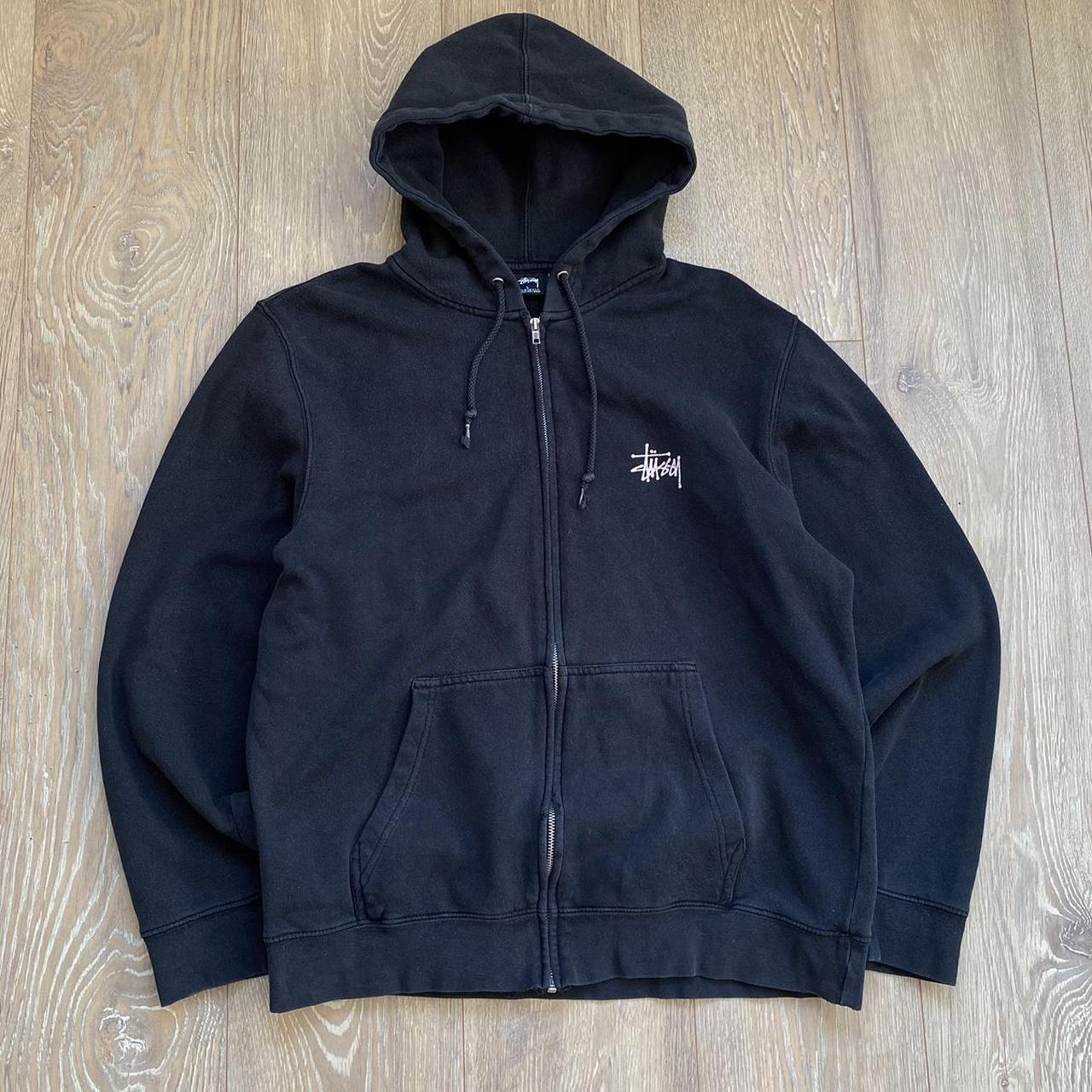 Vintage stussy full zip hoodie black light pink... - Depop