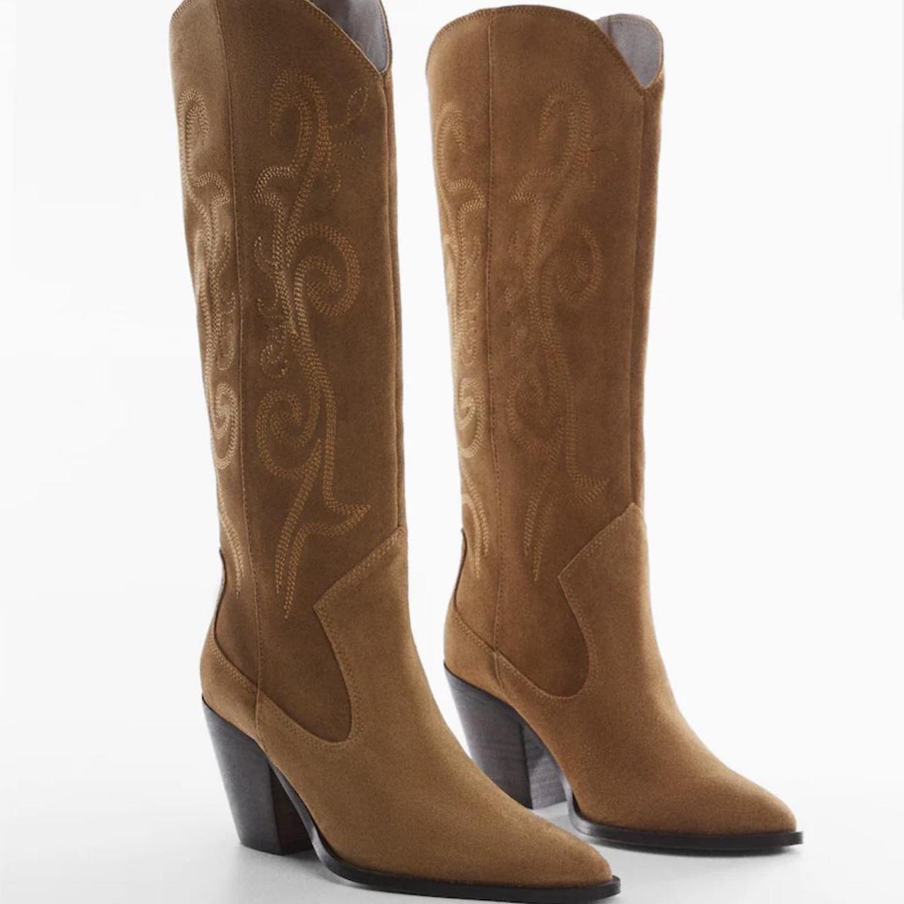 Mango suede cowboy boots in brown