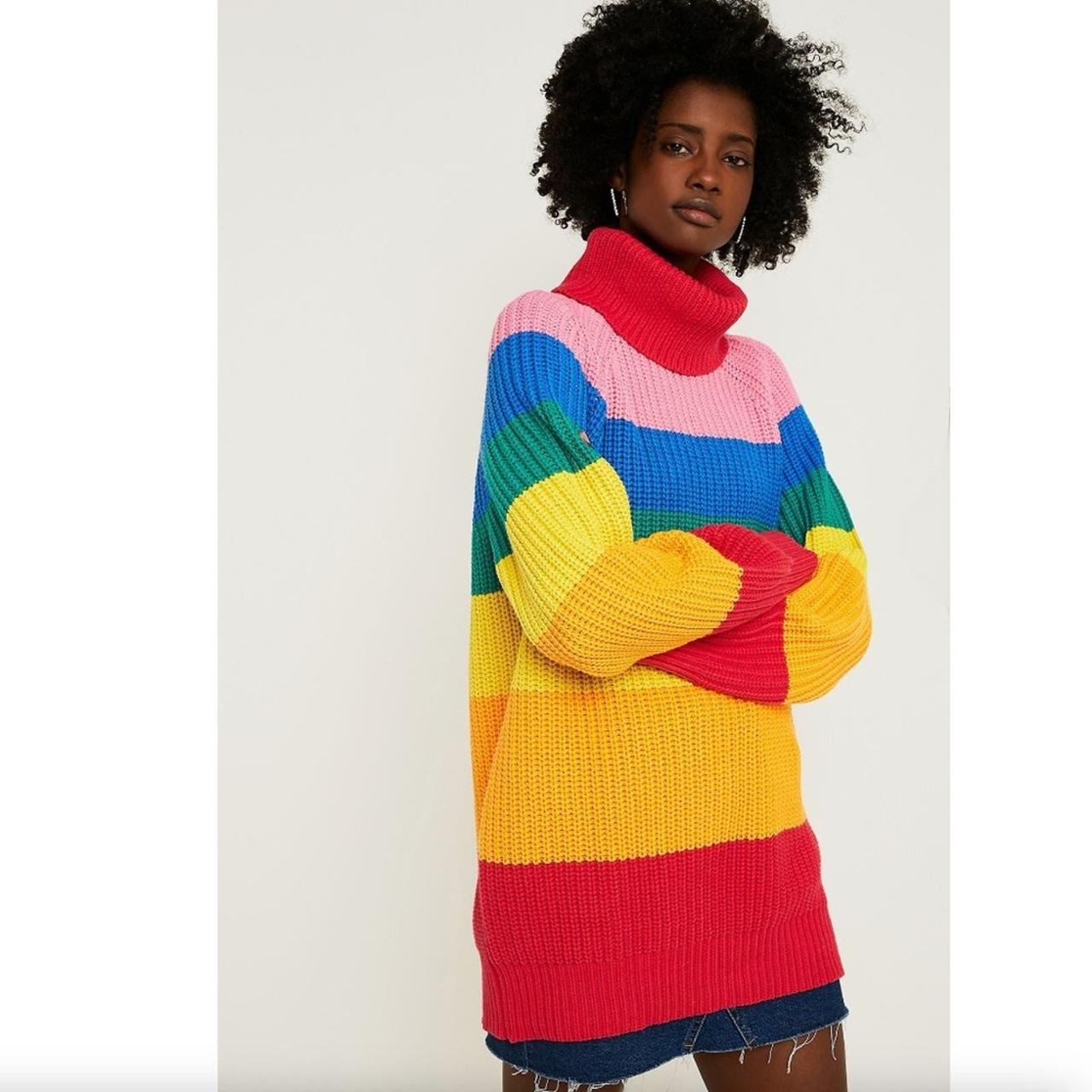 Lazy Oaf Rainbow Stripe Roll Neck Knit Jumper. Depop