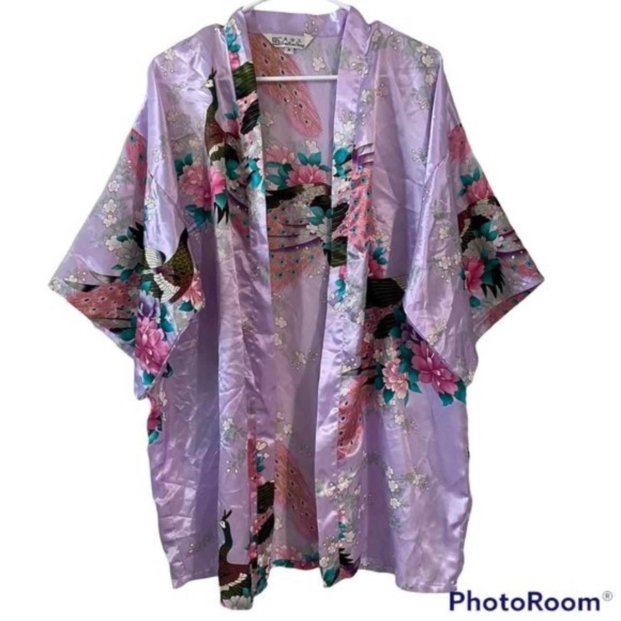 Vintage 90’s Y2K Purple Tian Bao Gong Floral Peacock... - Depop