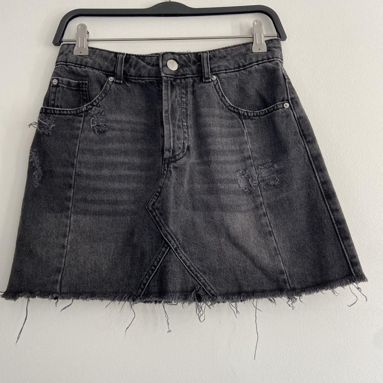 Miss Selfridge distressed black denim mini skirt