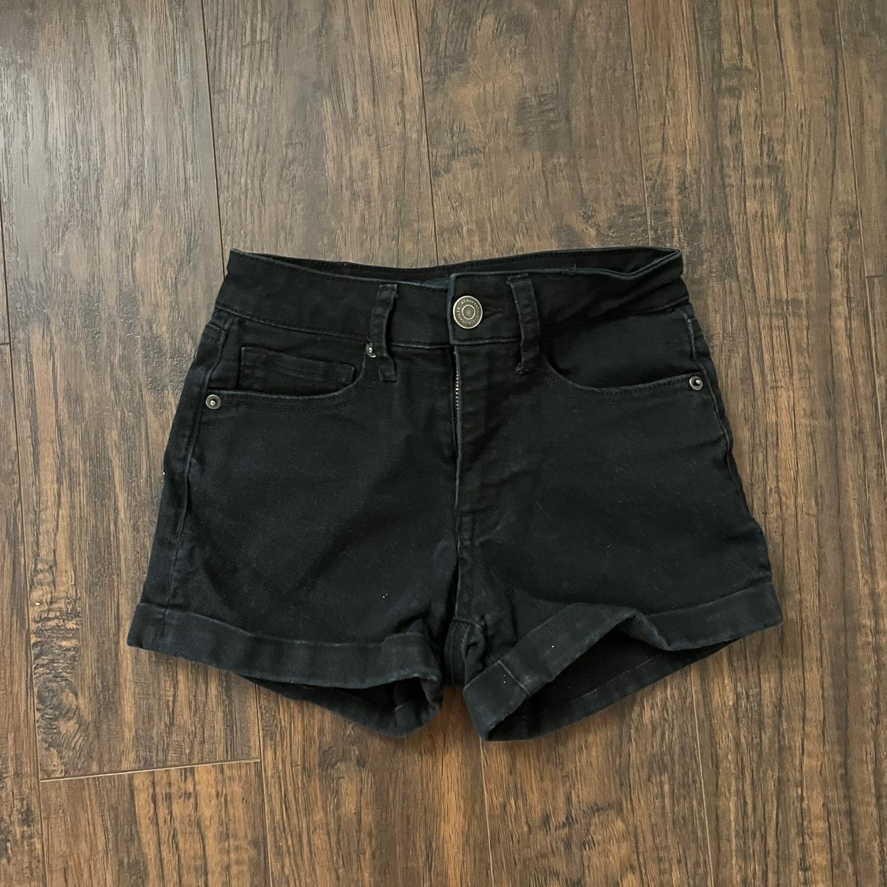 black aeropostale denim shorts with embroidery on... Depop