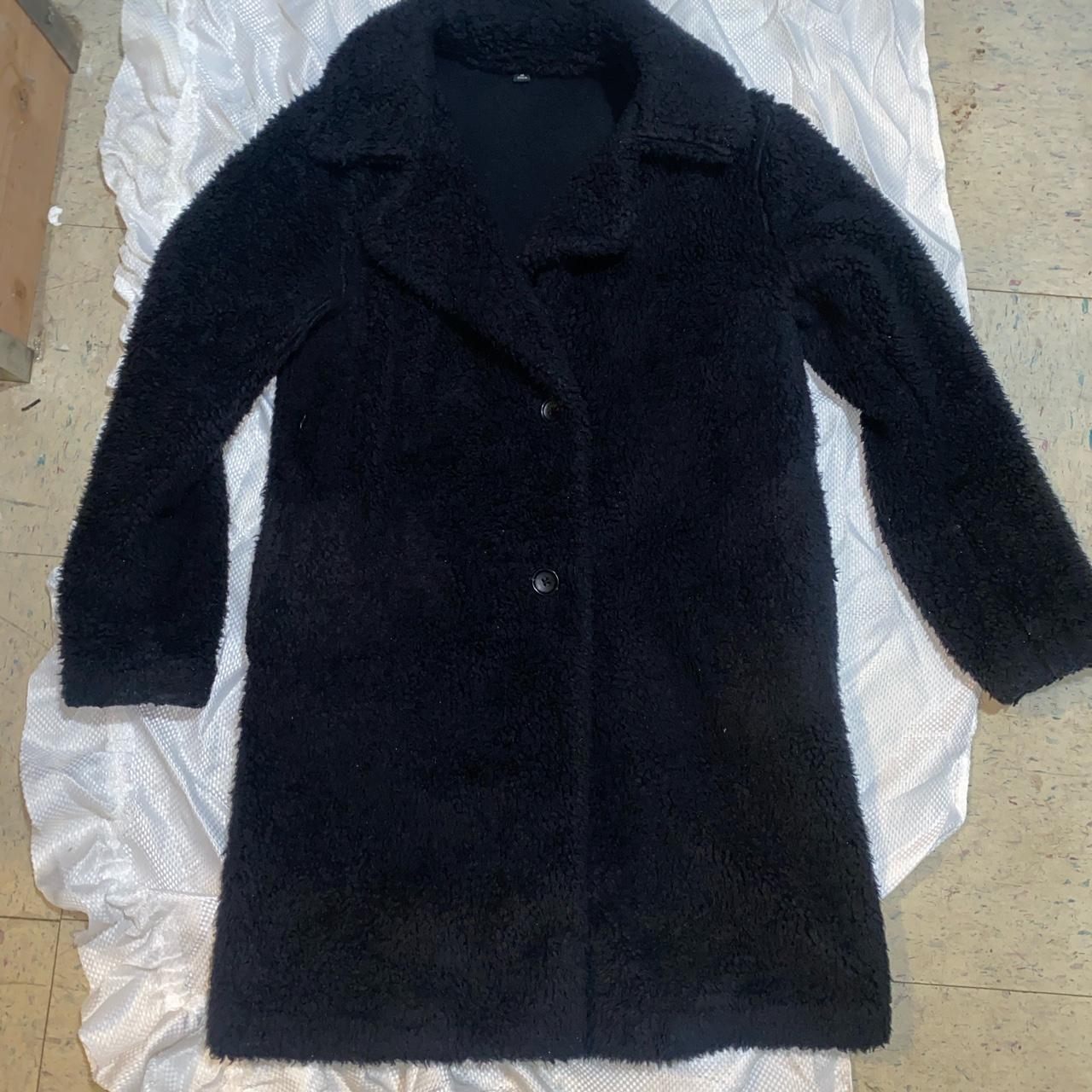 Uniqlo Black Teddy Coat Size XS Made in Taiwan - Depop