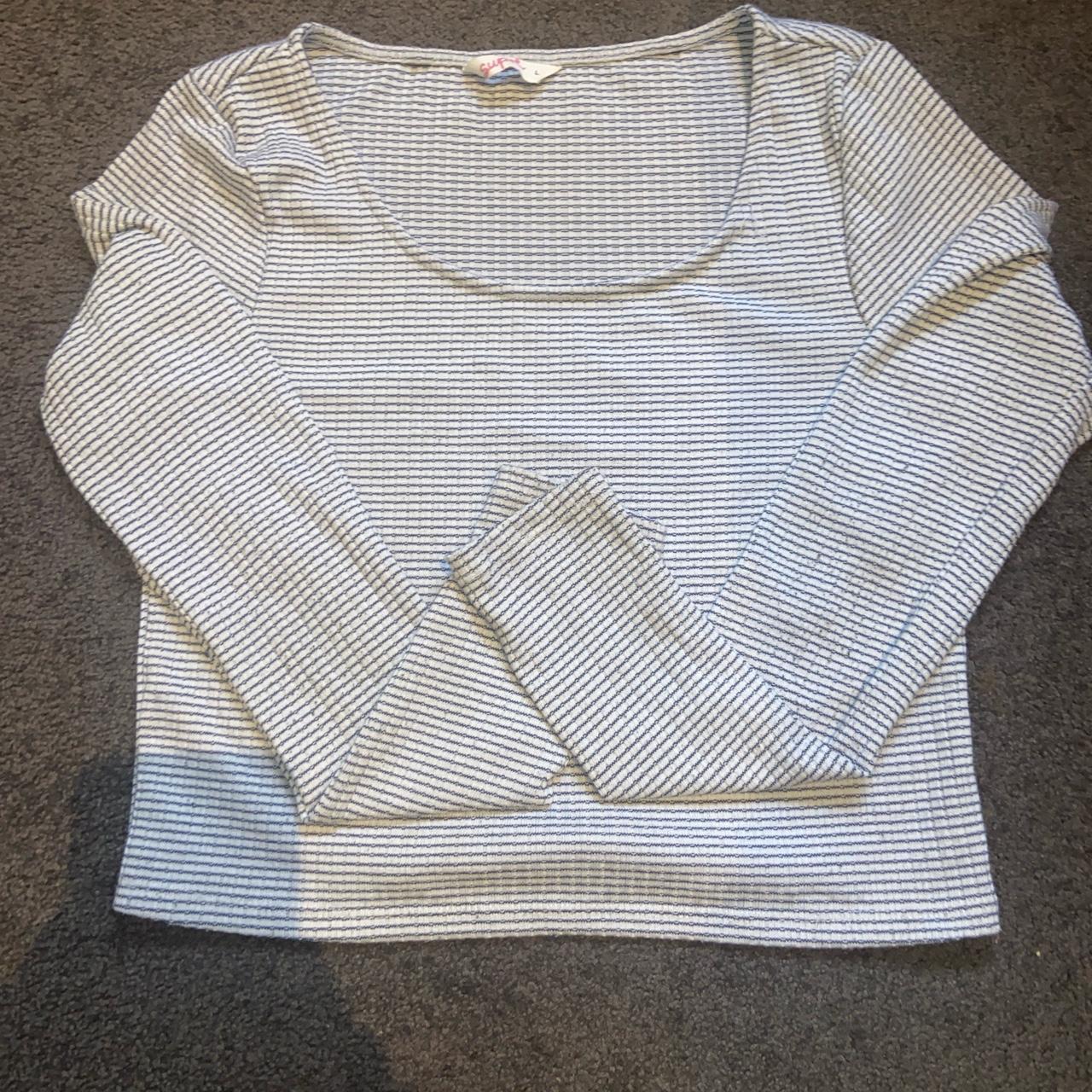 Supré blue and white long sleeve crop top Size L - Depop