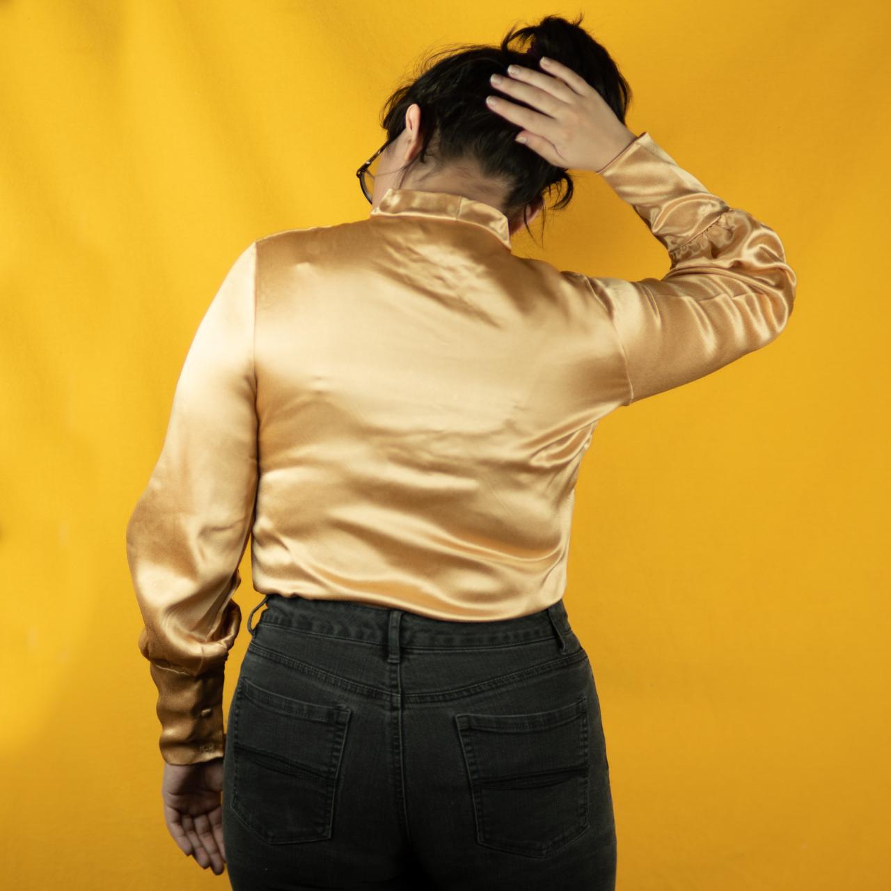 Vintage 1970s Golden Bodysuit Buttonup Shirt with... Depop