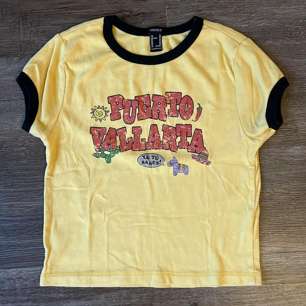 forever 21 yellow puerto vallarta baby tee, size