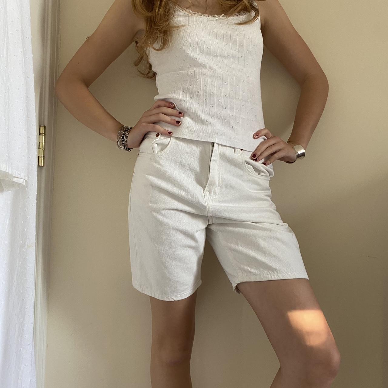 Motel rocks long denim baggy white shorts/jorts,