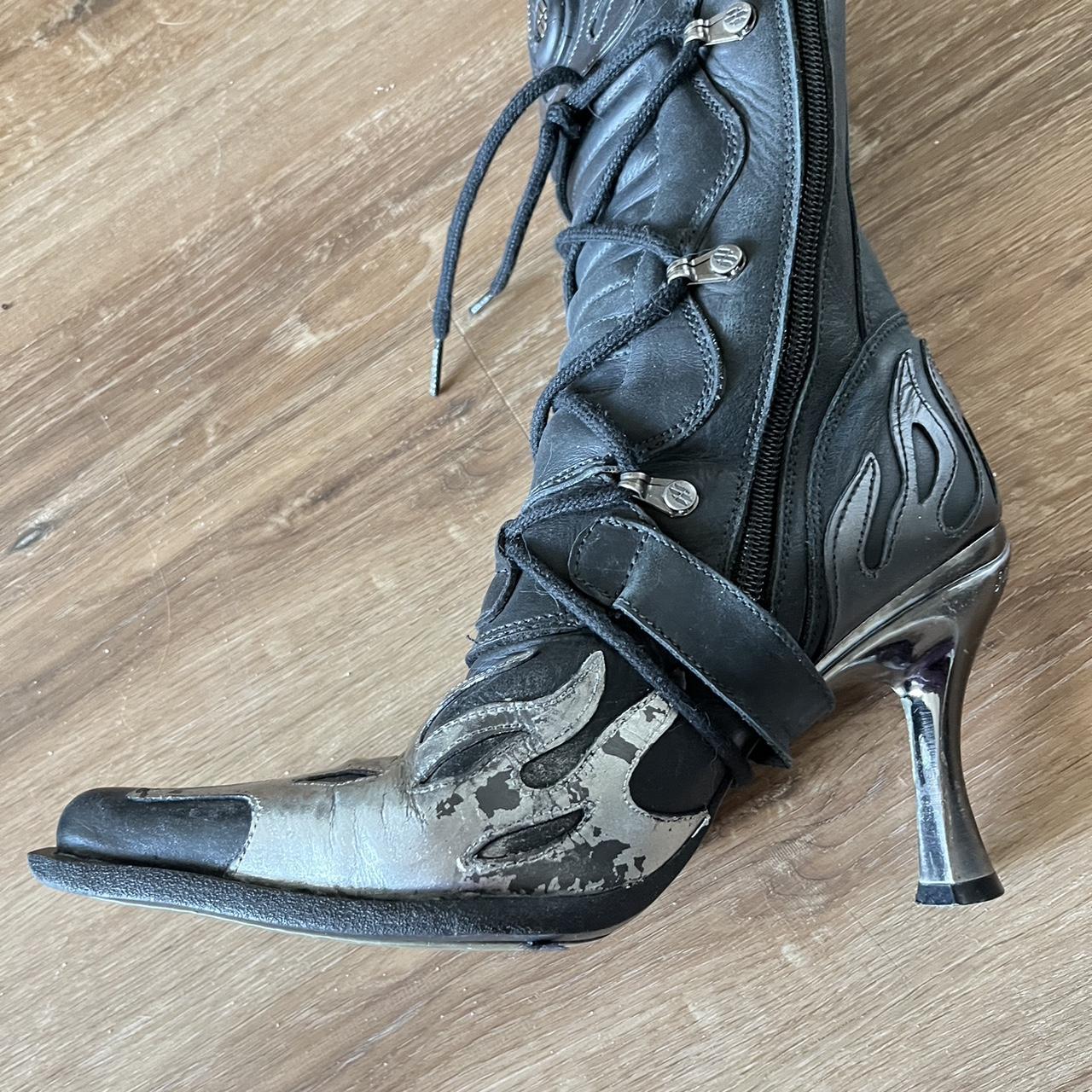 New rock flame high heel moto lace-up boots. Great... - Depop