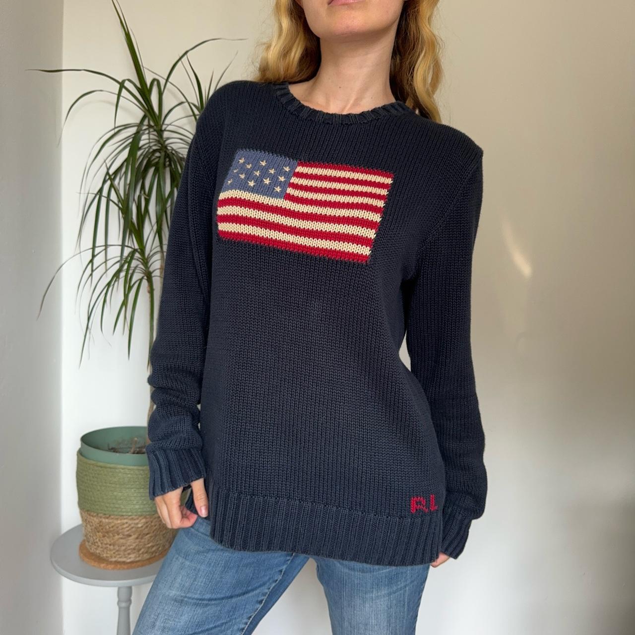 Polo Ralph popular Lauren American Flag Knitted Sweater Navy Blue Medium