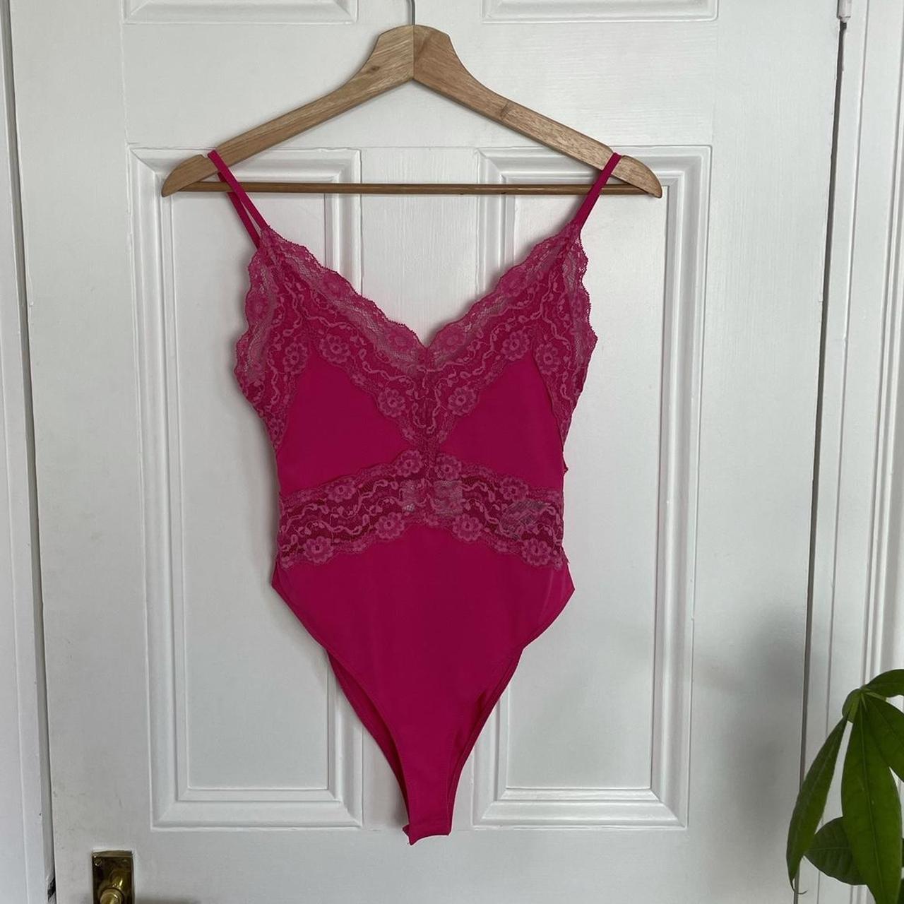 Fuchsia hot pink bodysuit too with lace from Zara... - Depop