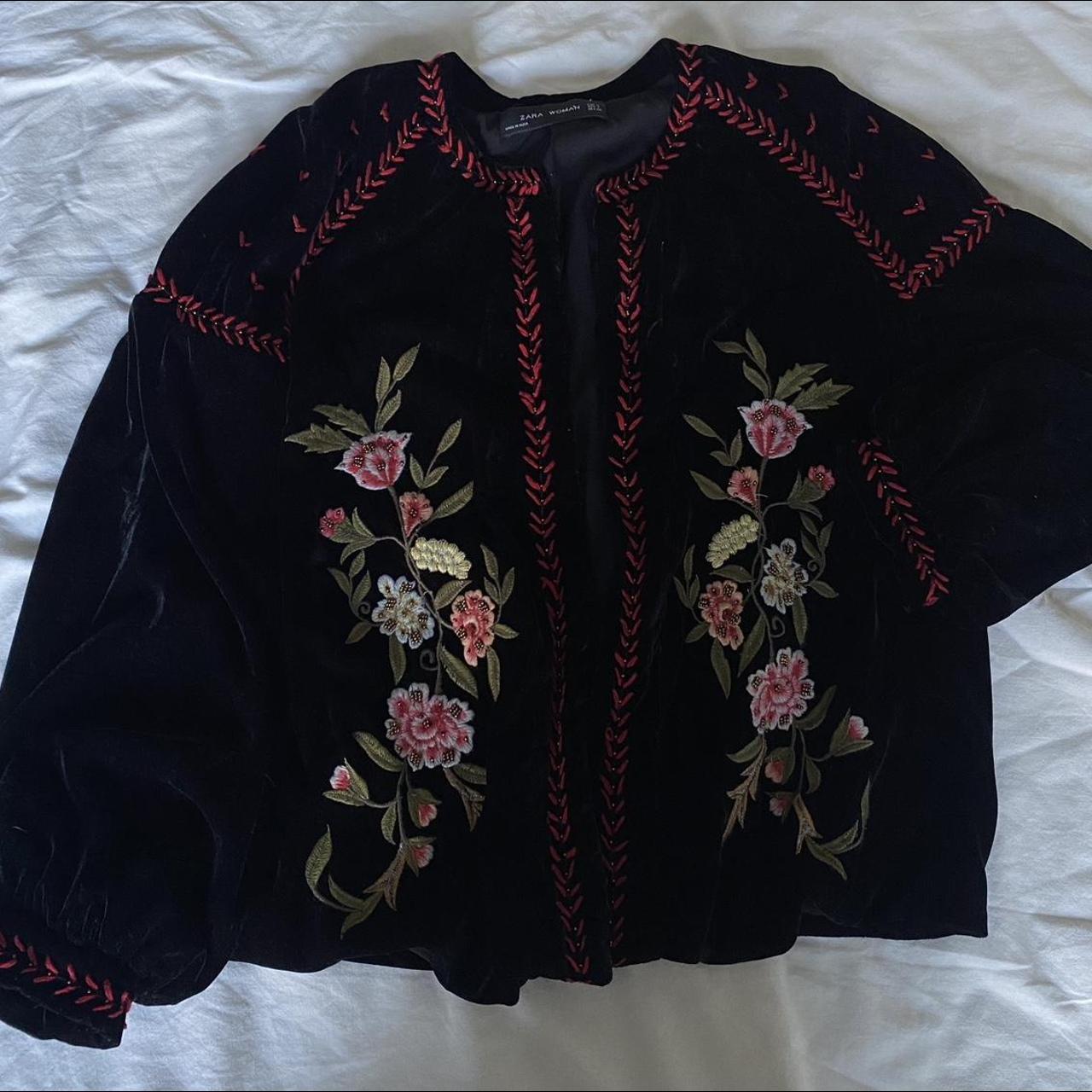 Zara Woman velvet caridgan with flower embroidery So... - Depop
