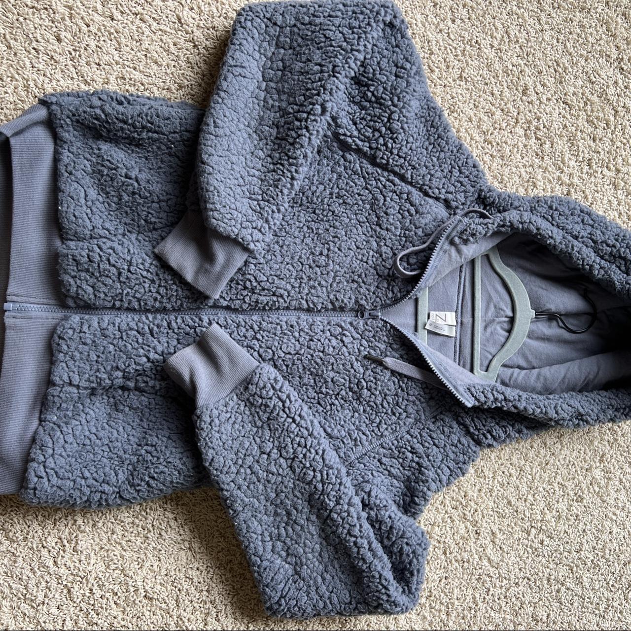 Zella Fuzzy Zip Up Teddy Jacket in Blue Grey Very