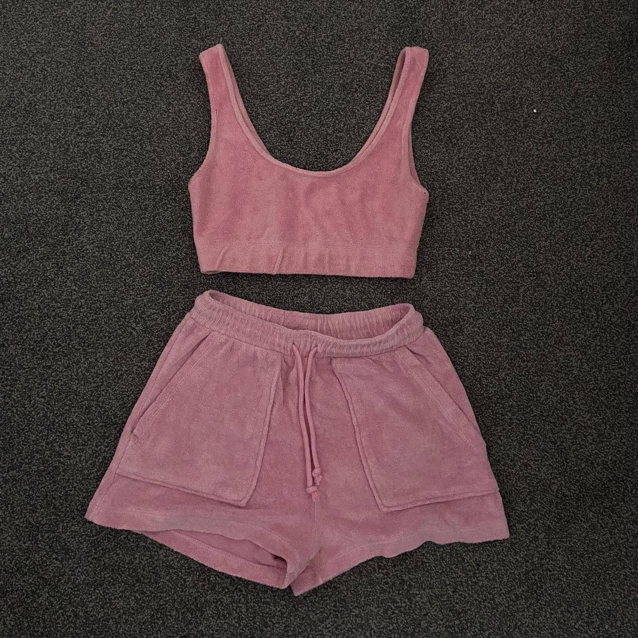 Zara Pink shorts two piece Towelling material,... - Depop