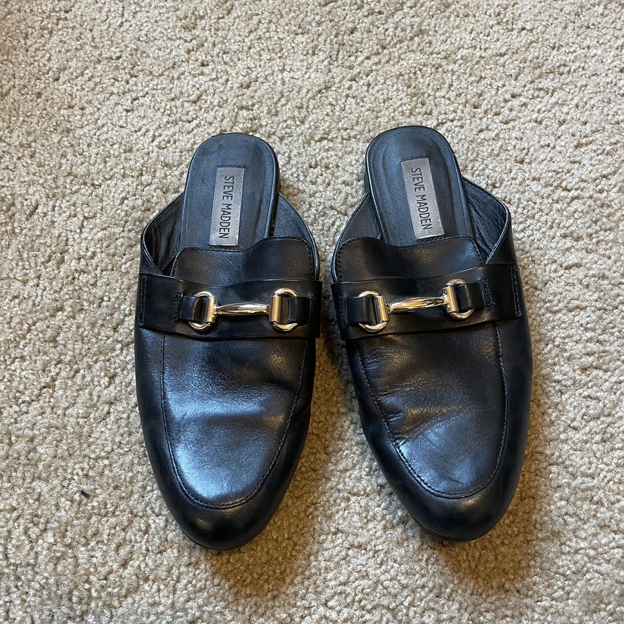 Black leather Steve Madden mules #leather #mules Depop