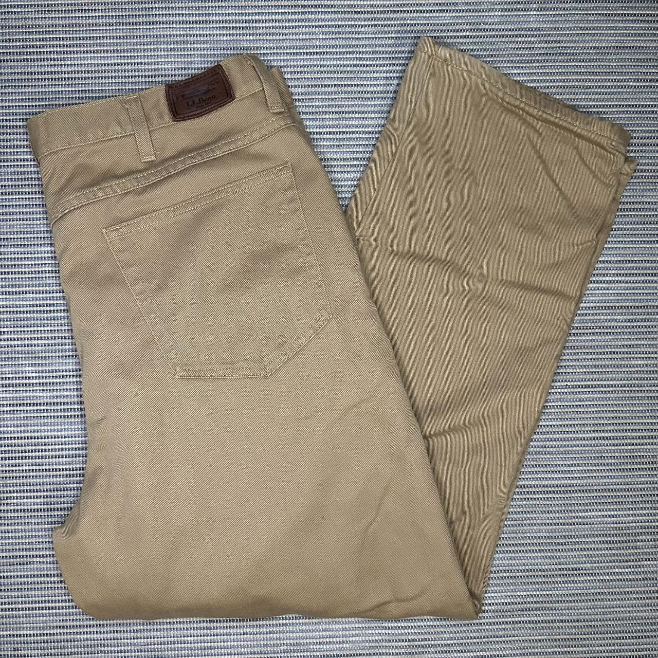 L.L.Bean khaki pants Vintage navy plaid-lined... - Depop