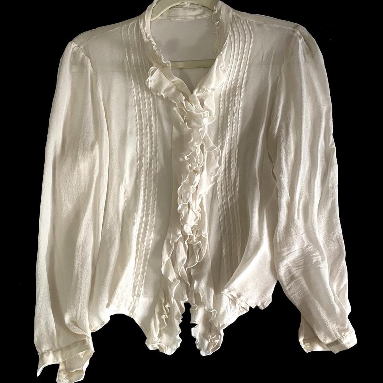 vintage white blouse, size 2/4 women’s. all buttons... - Depop