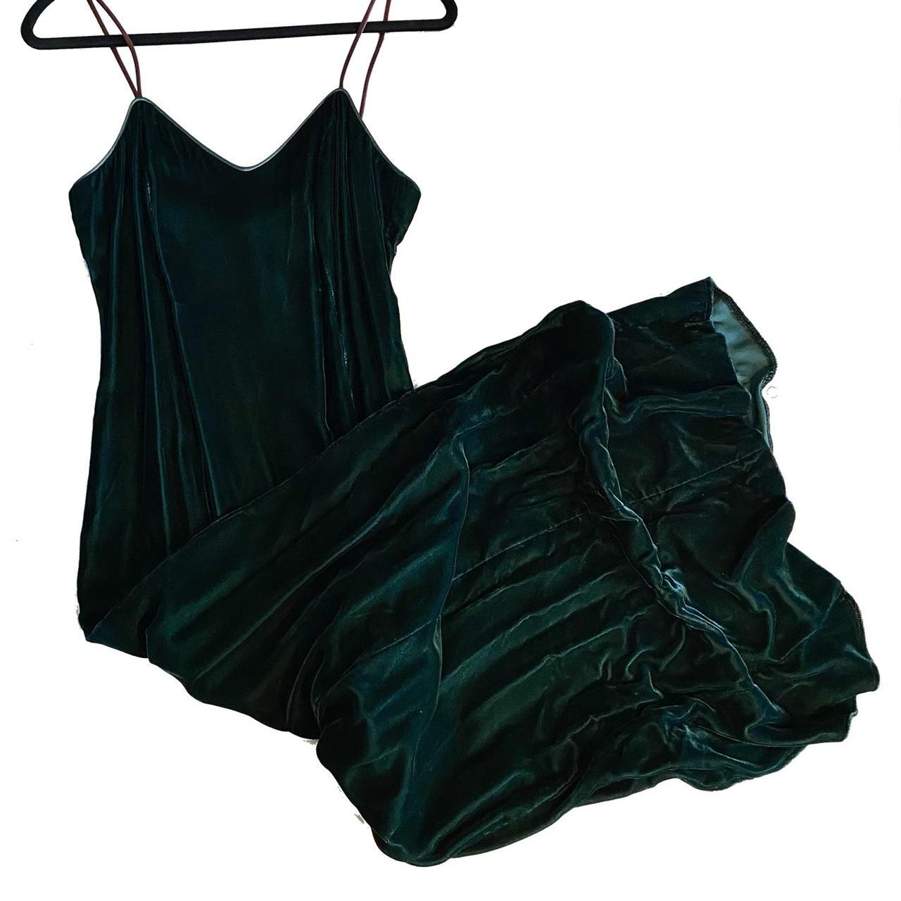dark green velvet floor length dress with slit,... - Depop