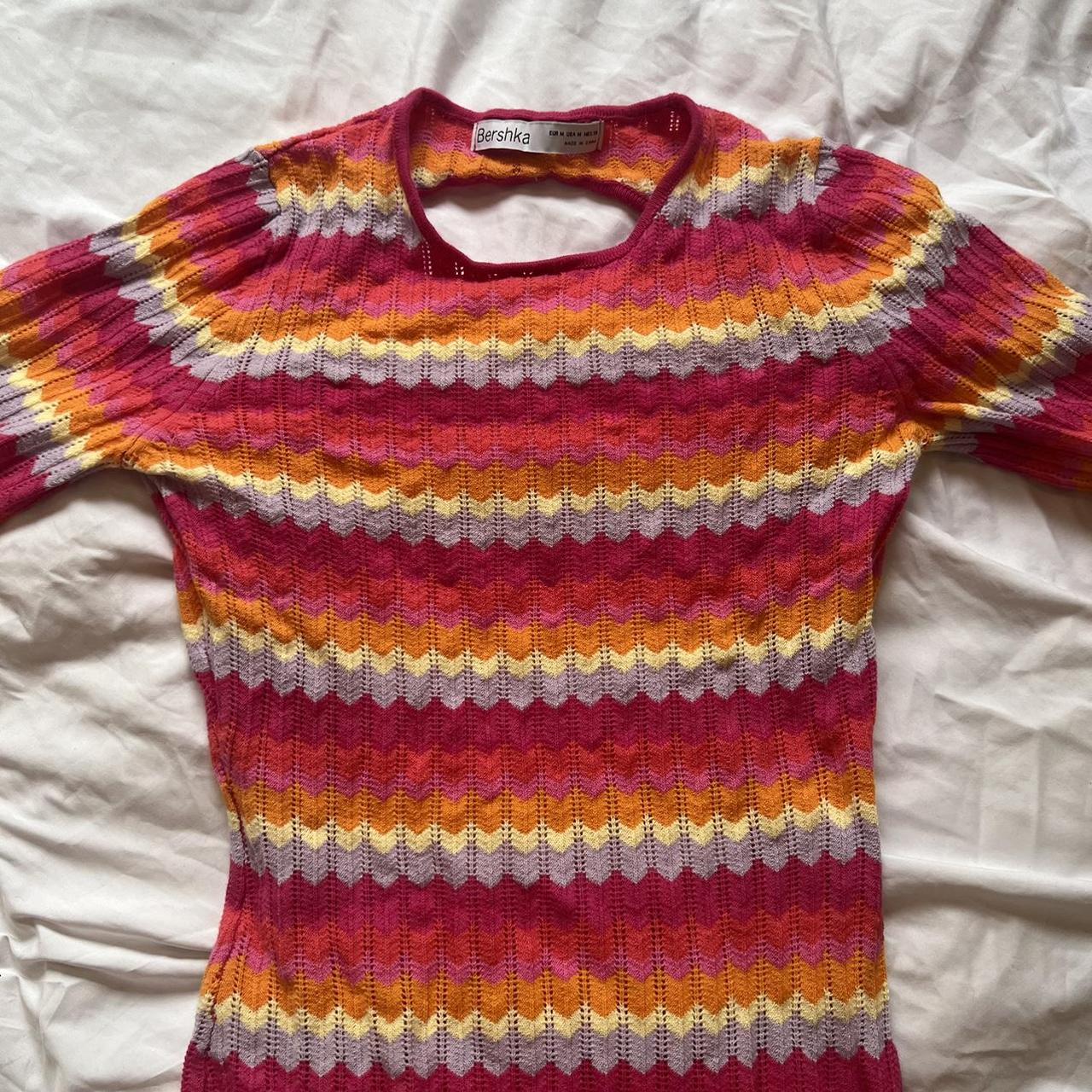 Bershka pink striped knitted dress Worn once Depop