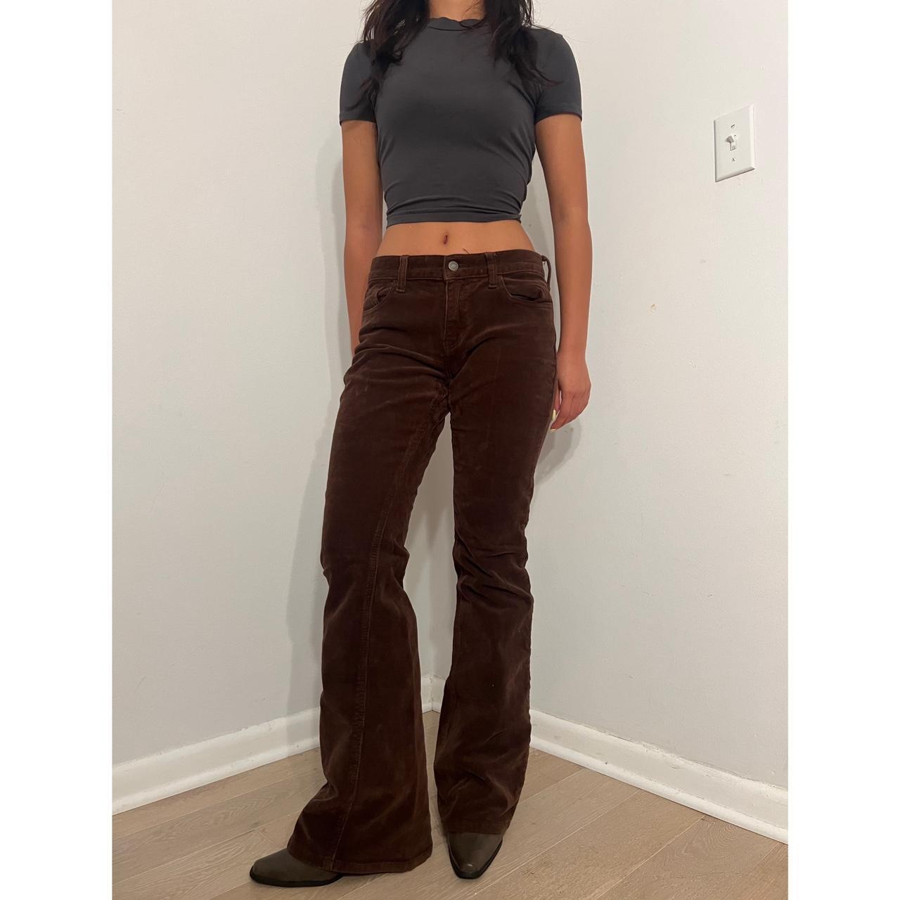 Brown low-rise corduroy flare pants super cute Depop
