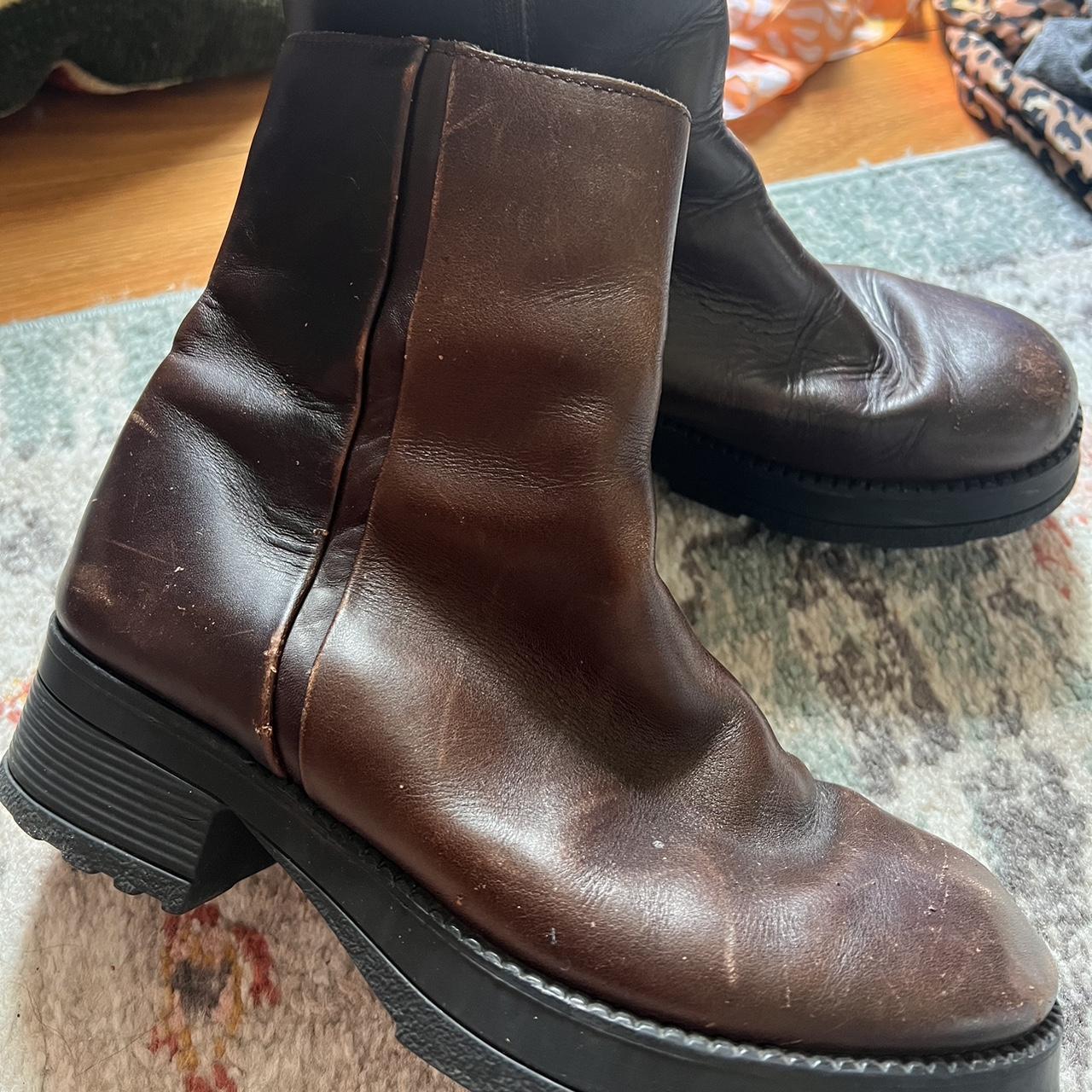 Vintage American eagle Y2K chunky boots brown... - Depop