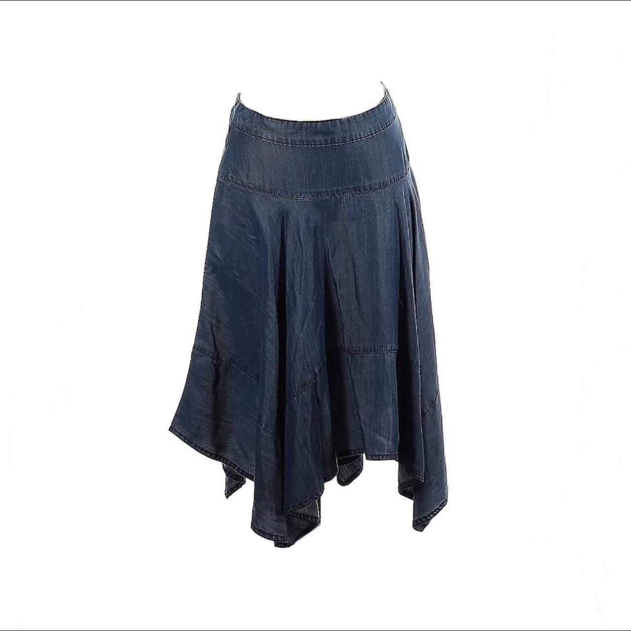 asymmetrical denim texture skirt. midi ish length... - Depop