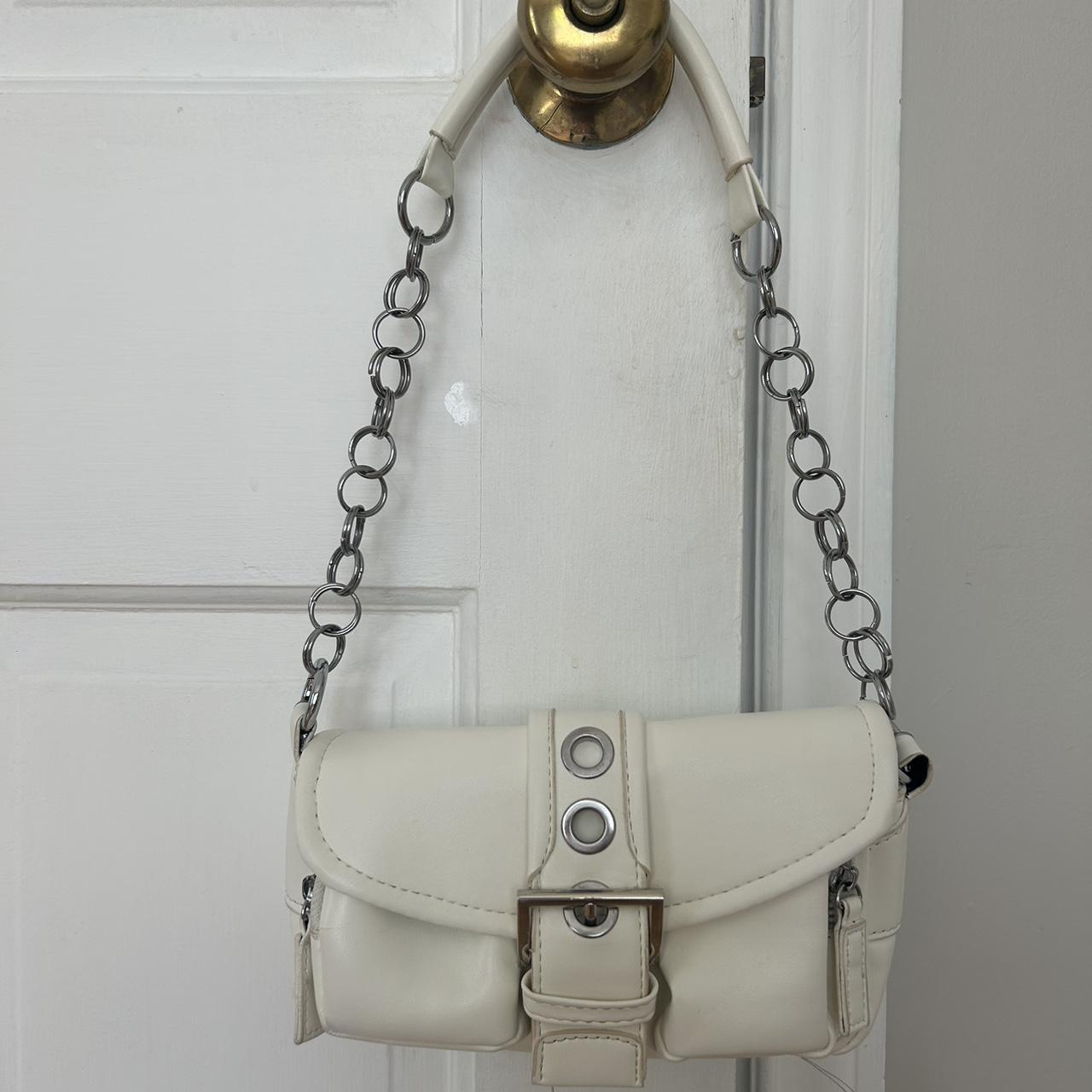 White shoulder bag purse with silver accents from... Depop