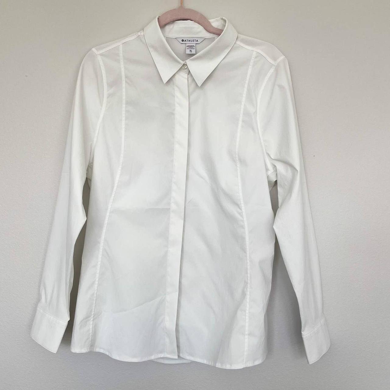 Athleta Midtown II White Button Down Shirt... Depop
