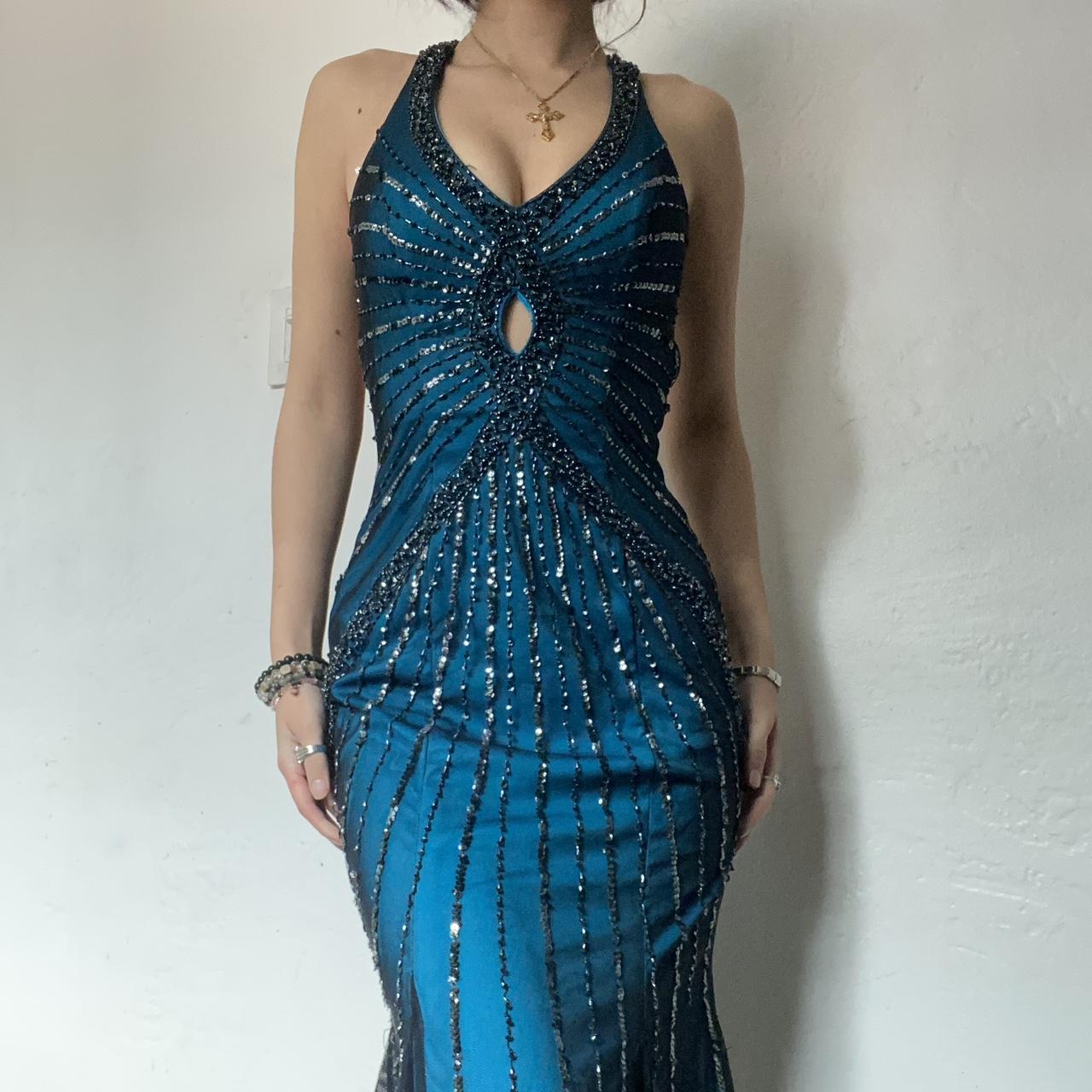 Women's Blue and Black Dress Depop