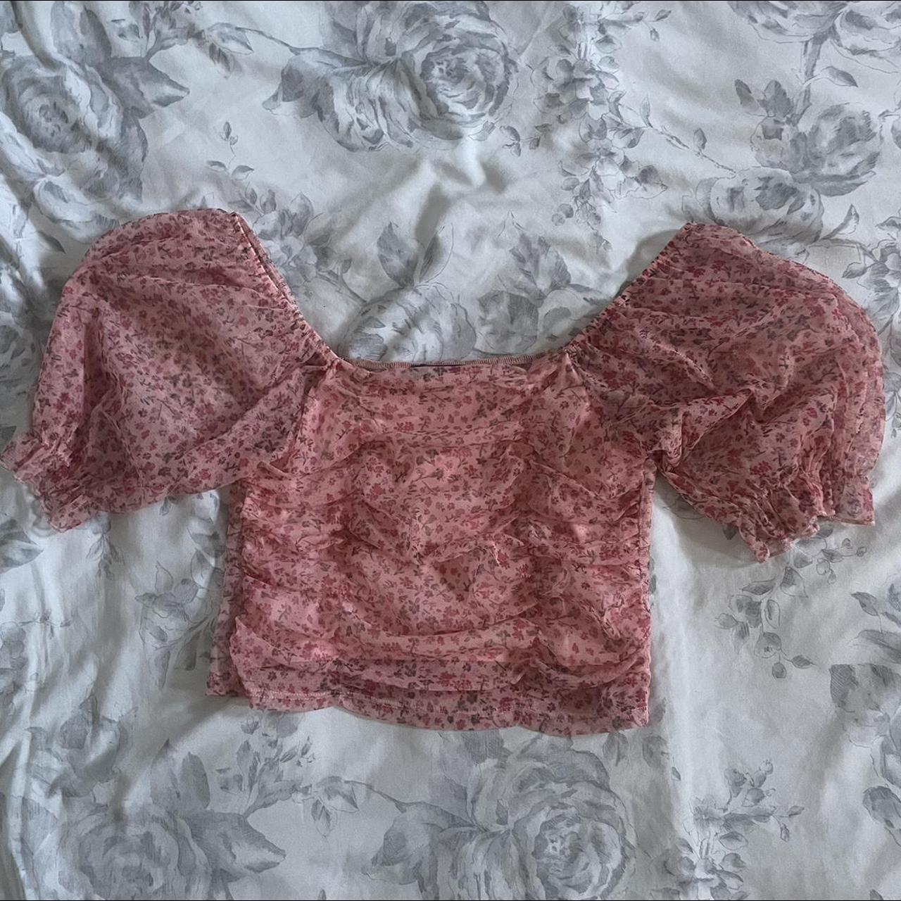 Primark pink floral mesh crop top Size S Never... Depop