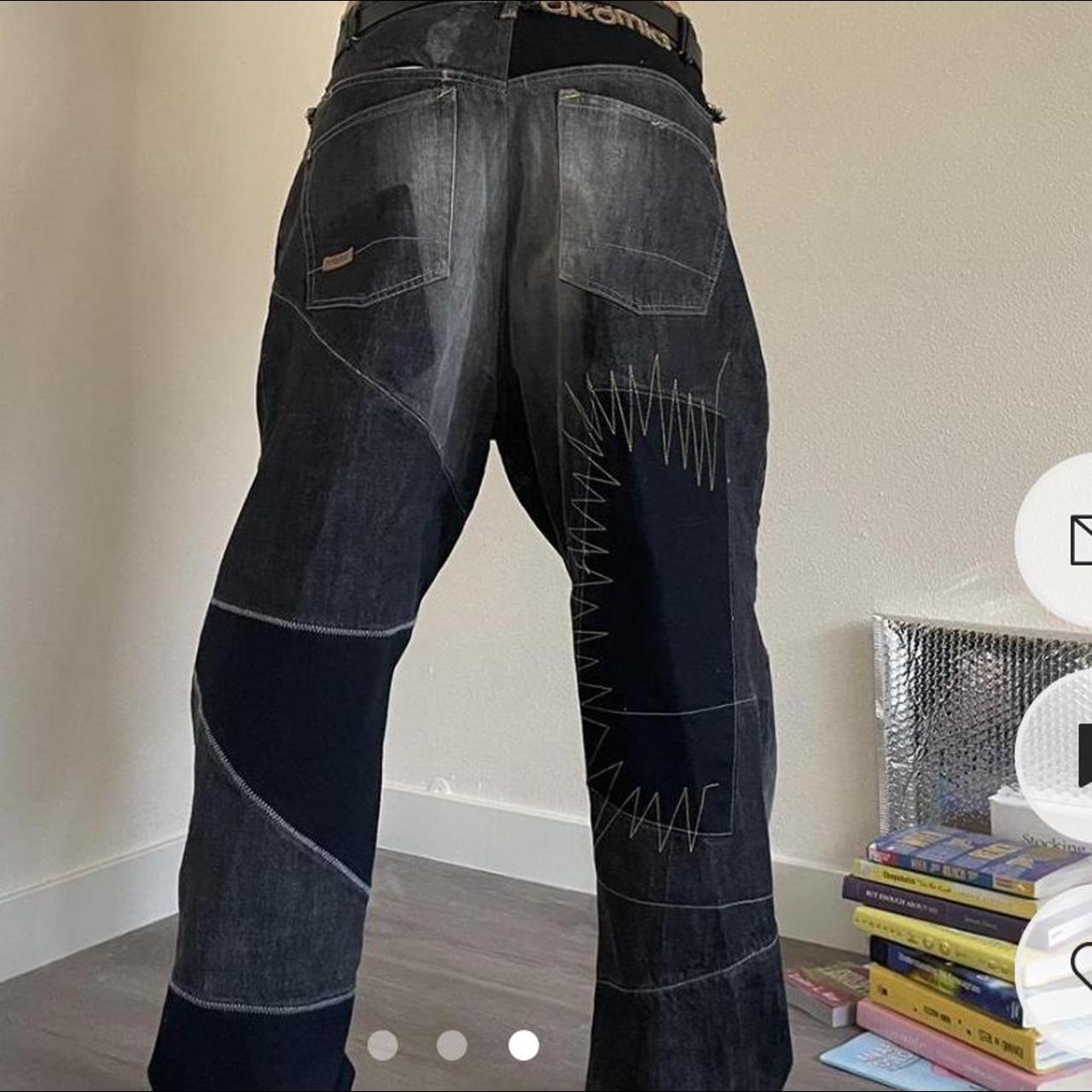 Men's Black and Yellow Jeans Depop