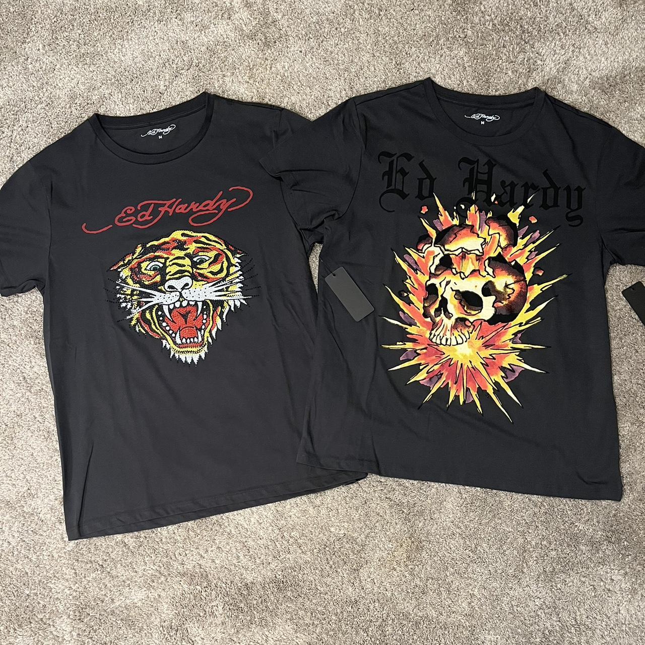 Ed Hardy Men S Grey T Shirt Depop   P0 