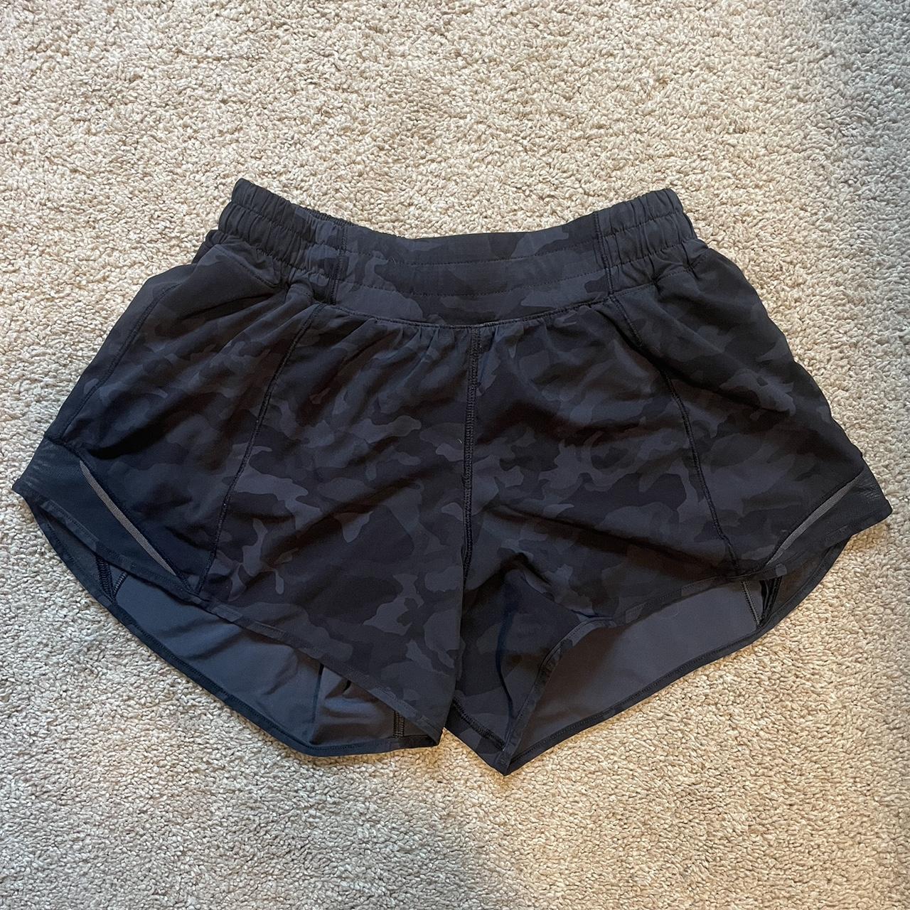 Cute black camo lululemon shorts. 4 in inseam, size... - Depop