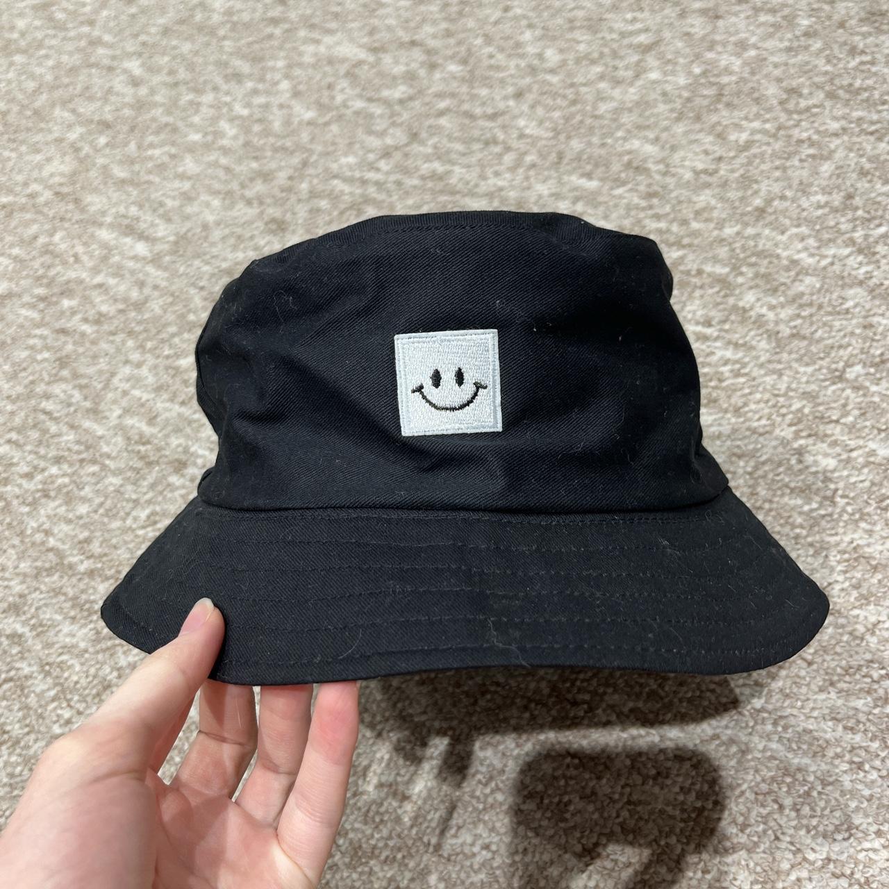 Black bucket hat with smiley face Never worn... - Depop