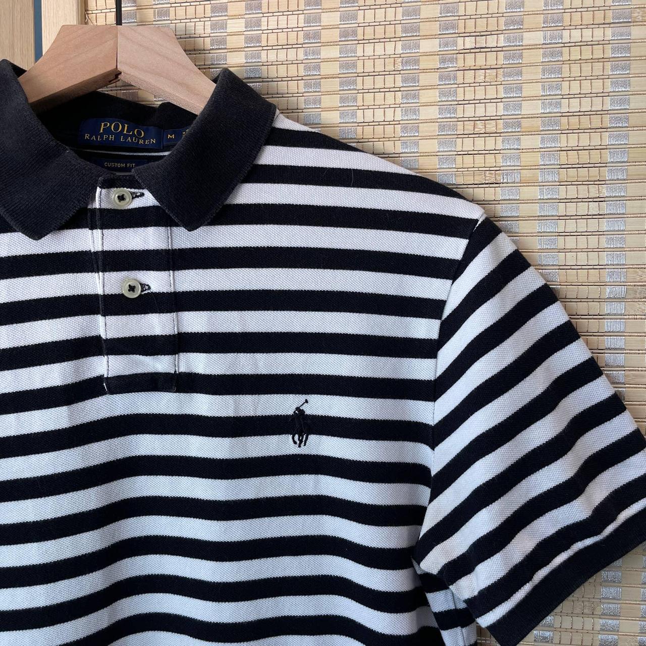 Polo Ralph Lauren Black White Striped Polo -... - Depop