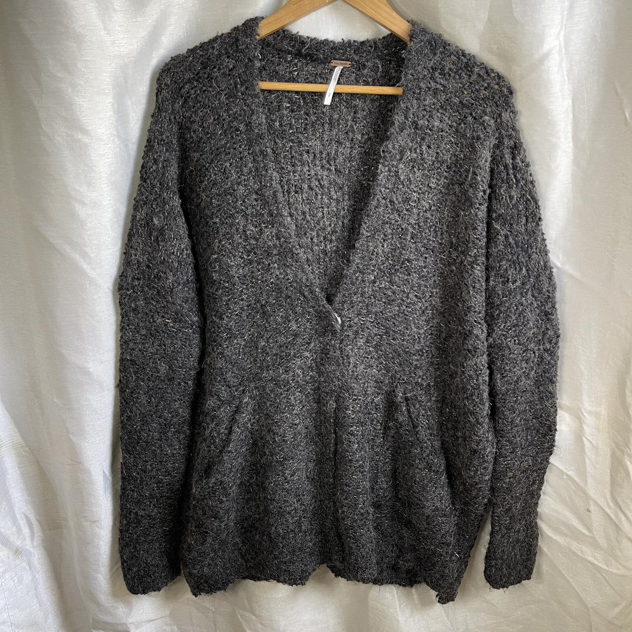 Free People Grey Alpaca Wool Cozy V Neck Button Down