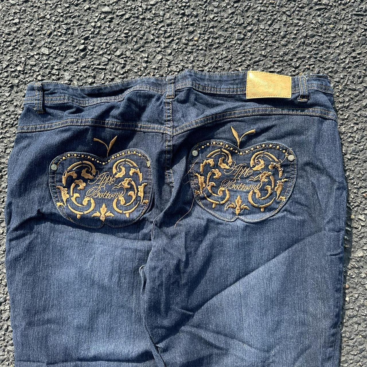 Apple Women's Gold and Blue Jeans | Depop