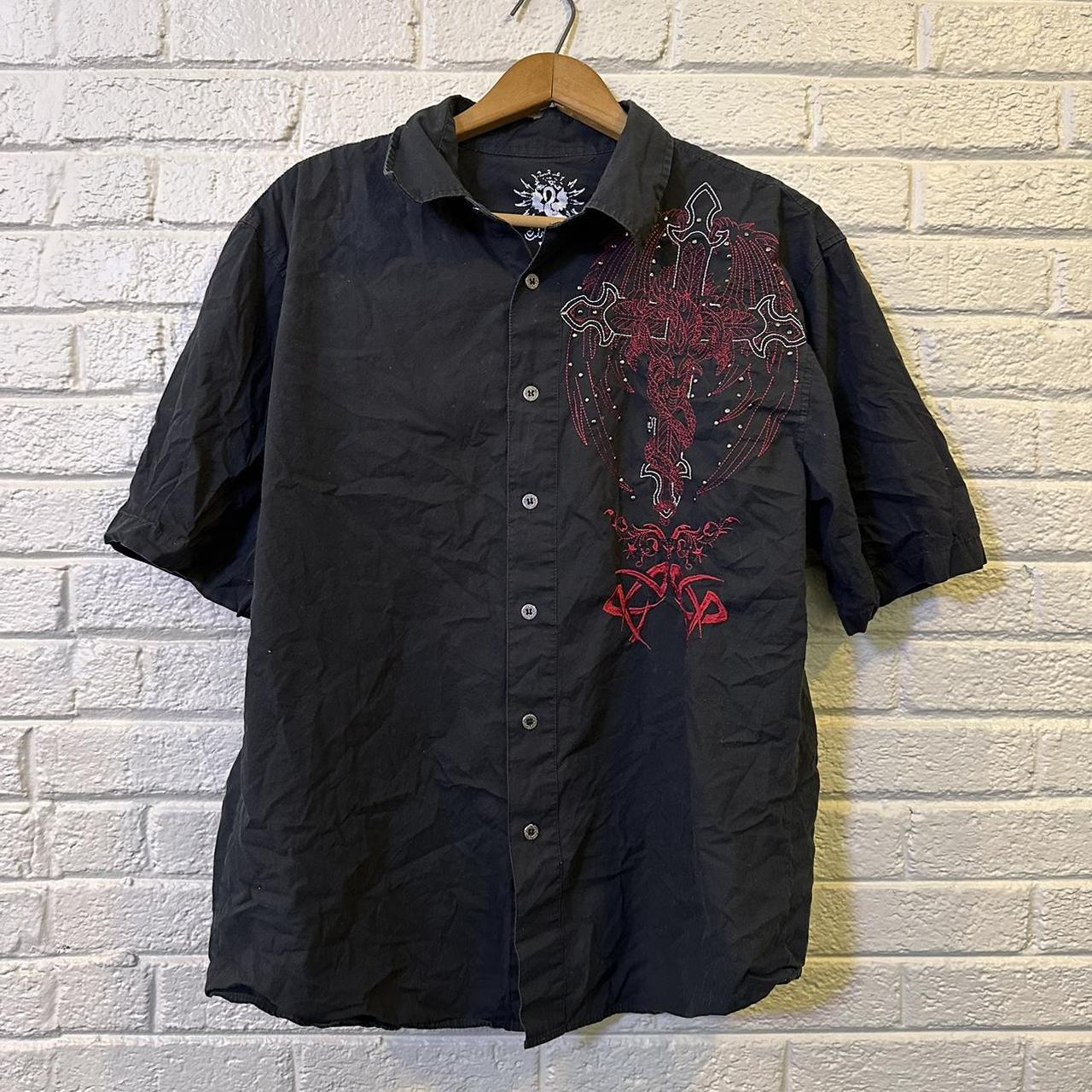 Vintage Men’s Button Down Huge Embroidery JNCO... - Depop