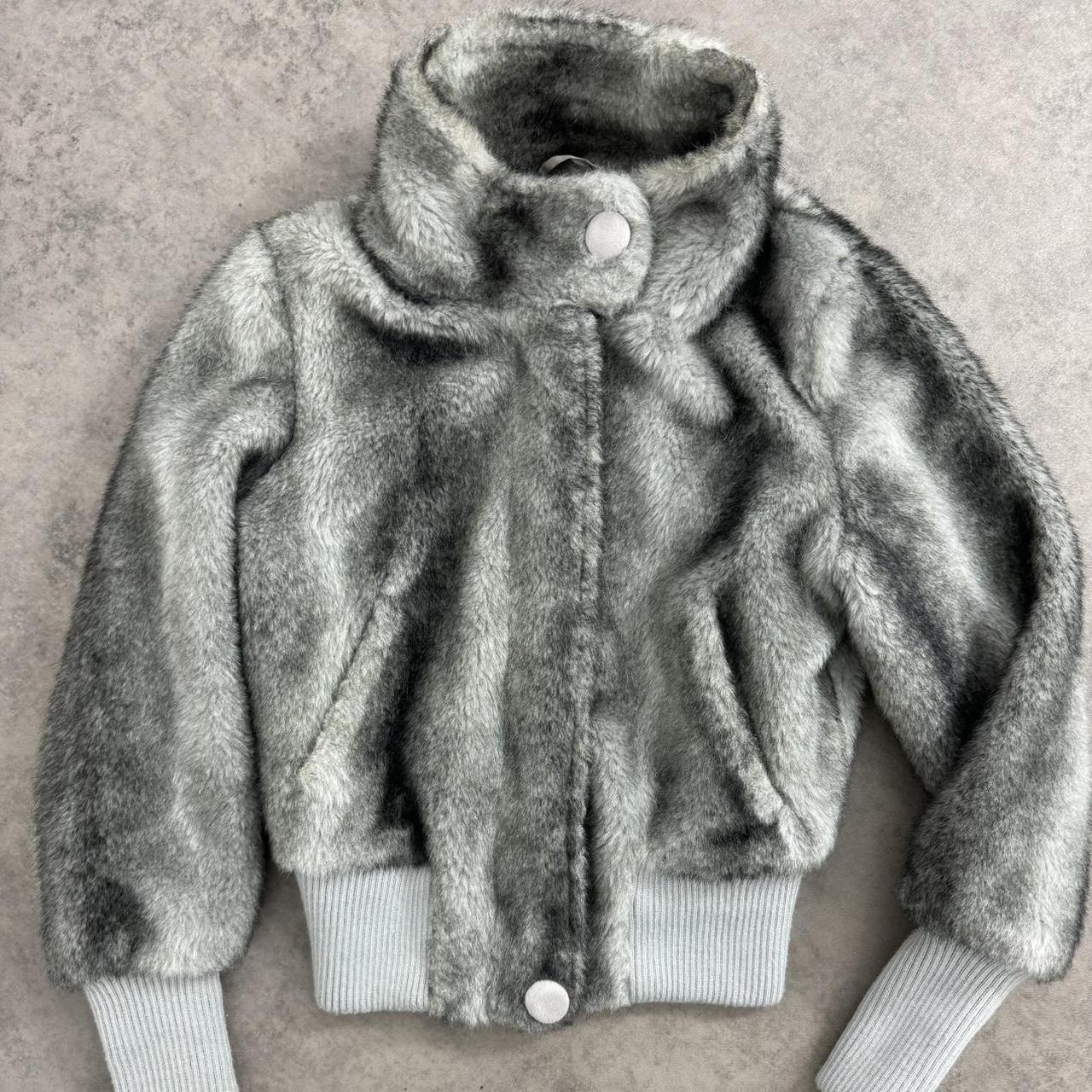 Vintage Grey Faux Fur Jacket, SIZE A womens size... Depop