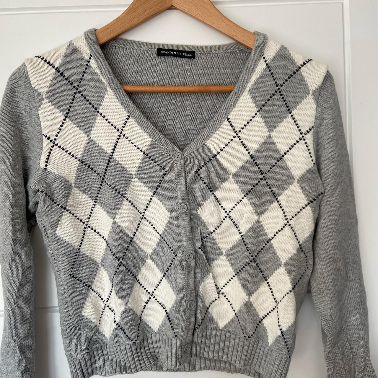 Brandy Melville Women's Grey and White Cardigan | Depop