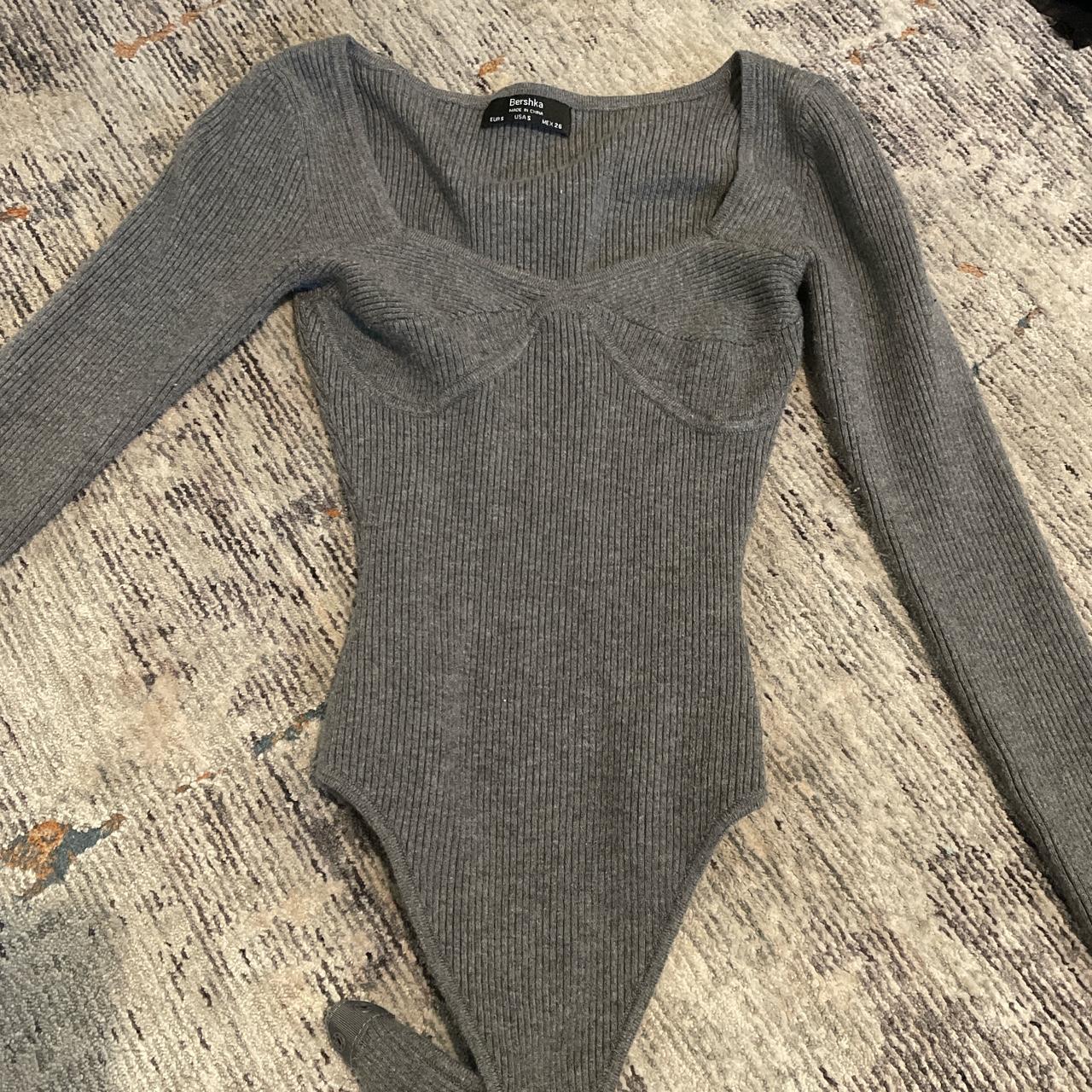 Grey Bershka Knit Bodysuit Super soft and... - Depop