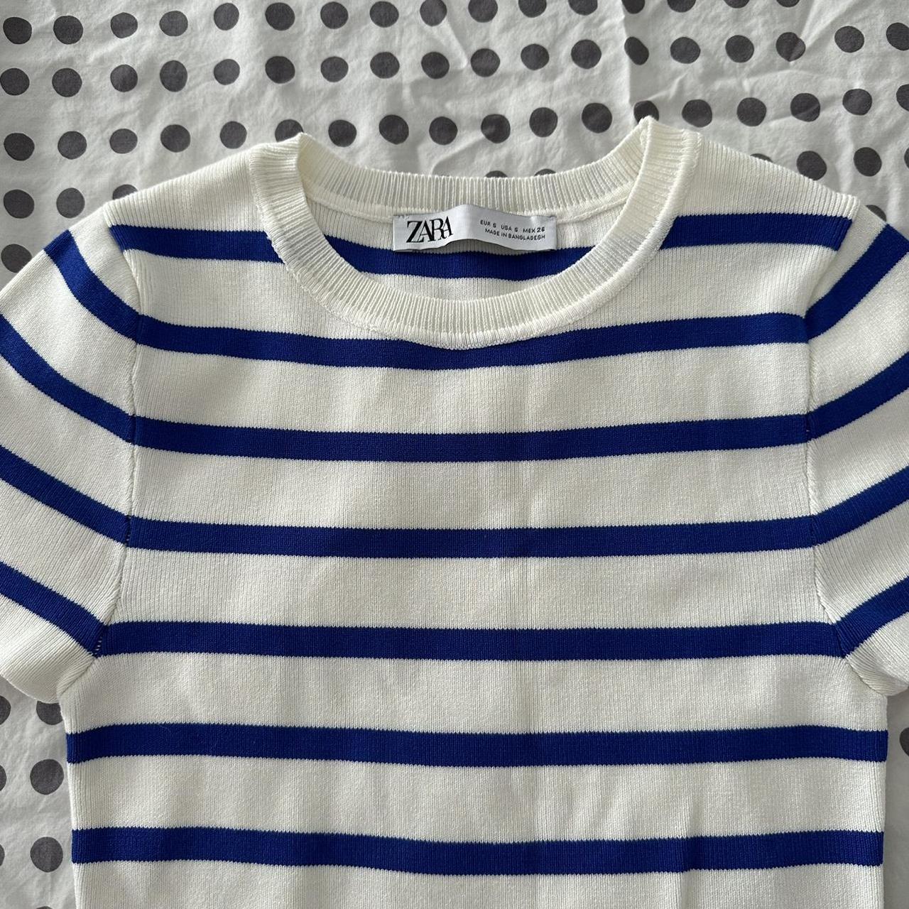 White and Blue striped Zara crop top Size:... - Depop